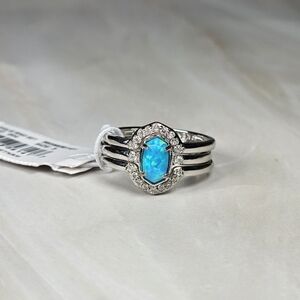 NWT Kendra Scott Silver Opal Emilie Ring Set Size 5